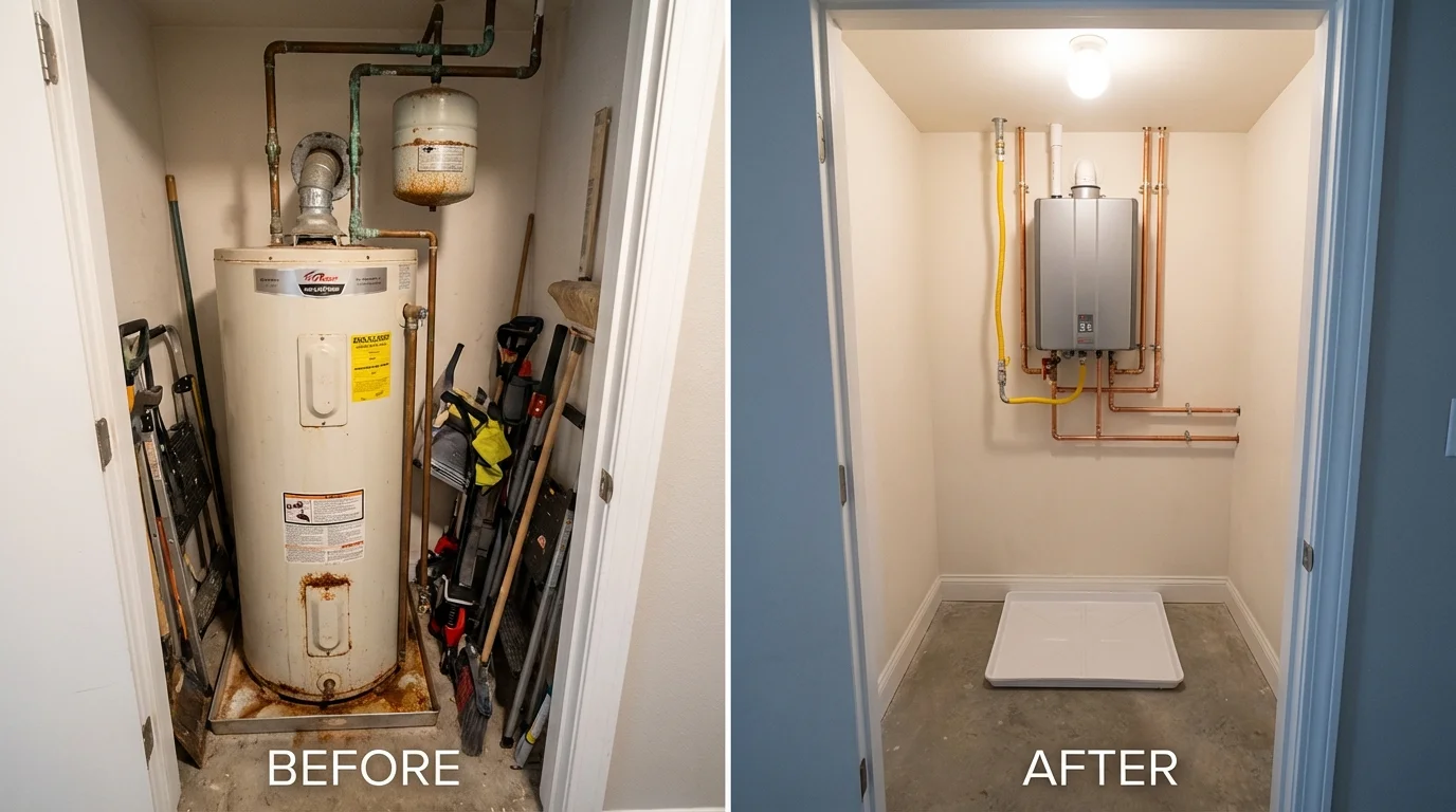 Tank water heater versus wall-mounted tankless unit comparison for Eagle Lake, TX homeowners