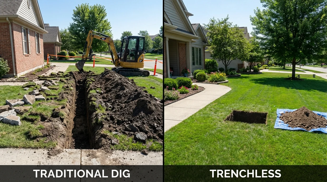 Trenchless sewer repair with minimal yard damage versus traditional excavation in Eagle Lake, TX